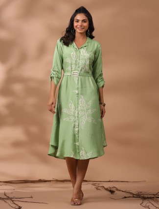 Pista green cotton printed kurti for casual