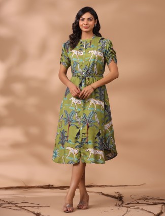 Casual dark green printed kurti