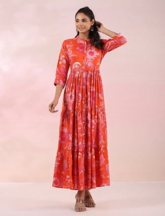 Casual orange printed long kurti