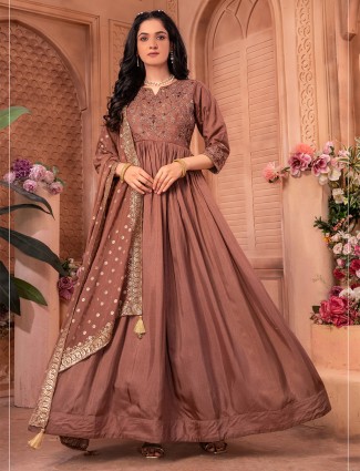 dola silk brown anarkali suit