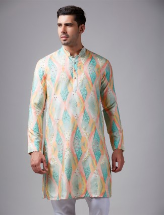 Classic printed multi color silk kurta suit