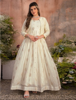 Newest cream banarasi silk anarkali suit