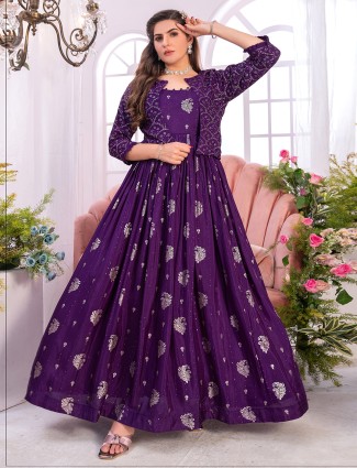 Dark purple jacket style anarkali suit