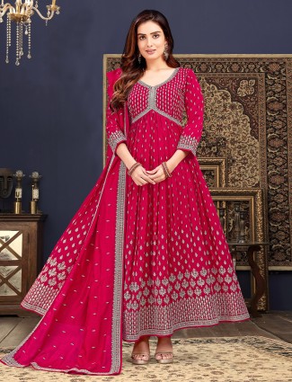 Beautiful silk magenta anarkali suit