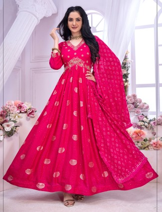 Magenta anarkali suit with georgette dupatta