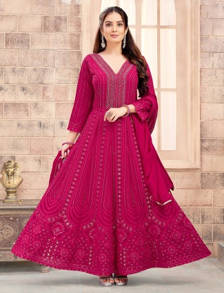 Georgette embroidery anarkali suit in magenta