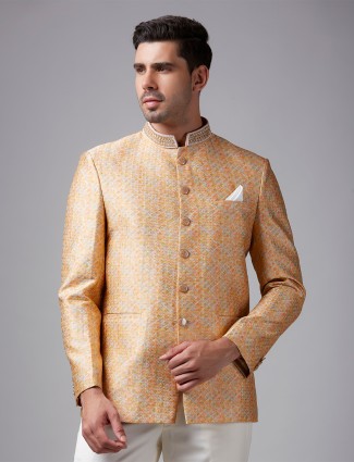 Orange texture silk jodhpuri suit
