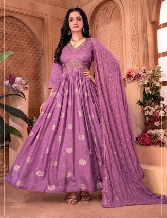 Purple anarkali suit with georgette dupatta