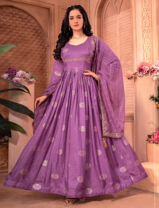 Trendy purple banarasi silk anarkali suit