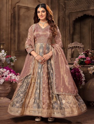 Onion pink tissue silk anarkali suit