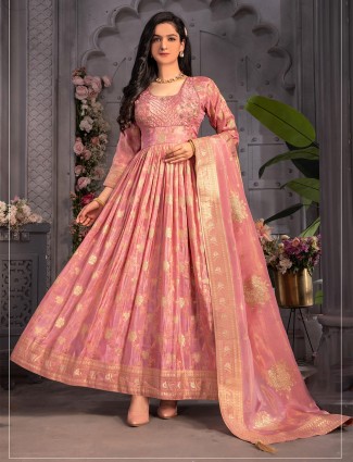 Latest pink tissue silk anarkali suit