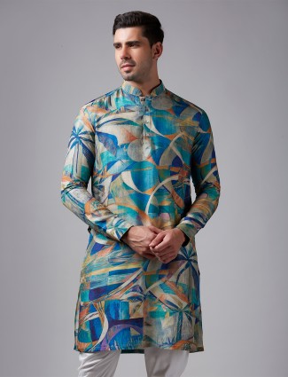 Classy blue silk kurta suit for festive