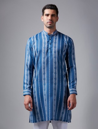 Classic printed blue cotton kurta suit