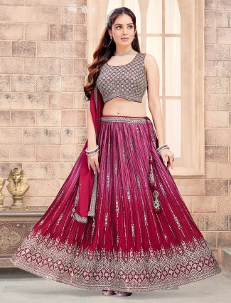 Georgette dark pink shaded lehenga choli