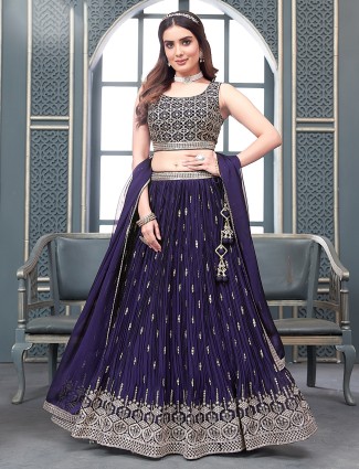 Georgette dark purple lehenga choli with dupatta