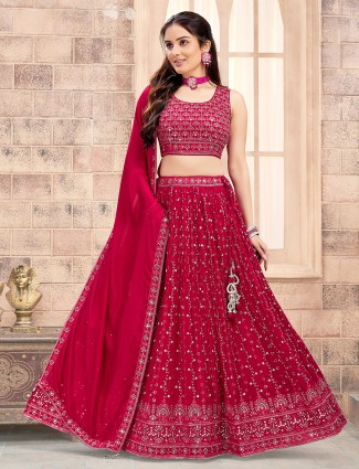 Trendy magenta embroidery lehenga choli