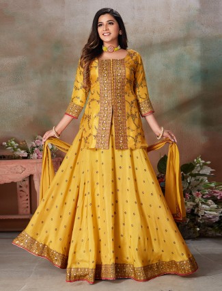 Stunning silk mustard yellow lehenga choli