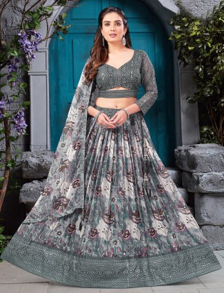 Latest grey floral printed lehenga choli