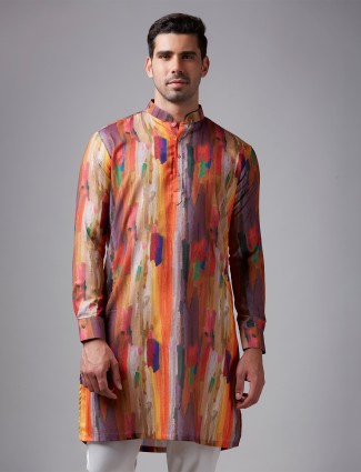 Trendy multi color printed silk kurta suit