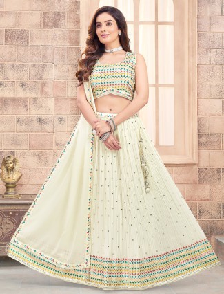 Off-white georgette embroidery lehenga choli