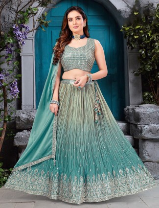 Sky blue shaded lehenga choli with dupatta