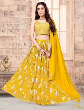 Georgette yellow lehenga choli with dupatta