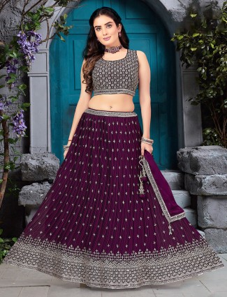 Dazzling dark purple georgette lehenga choli