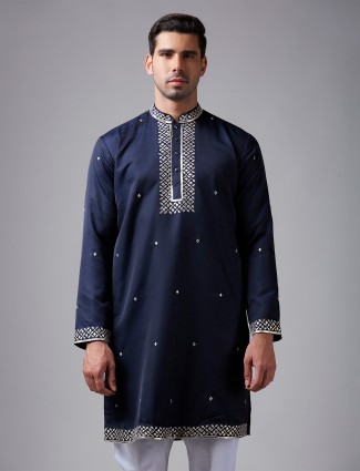 Elegant navy silk kurta suit for festive
