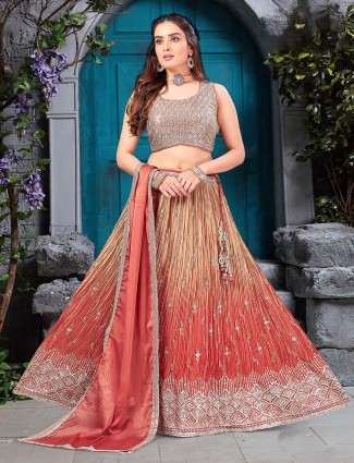 Trendy orange shaded georgette lehenga choli