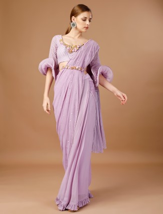 Lavender ready pleated saree