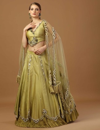 Elegant olive modal satin lehenga choli