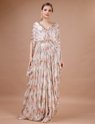 Peach floral printed kaftaan style gown