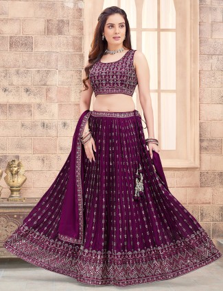 Purple embroidery georgette lehenga choli