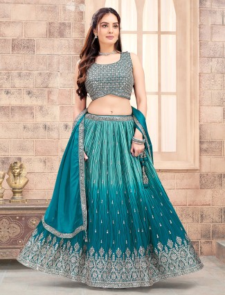 Rama blue shaded lehenga choli with dupatta