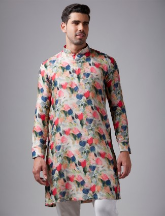 Red and blue printed kurta suit