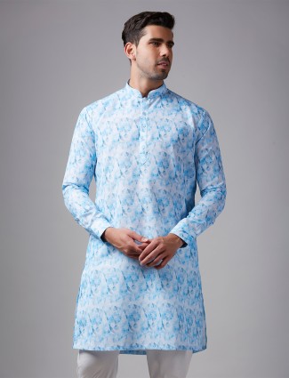 White and blue printed kurta suit