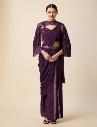 Trendy wine ready to wear saree