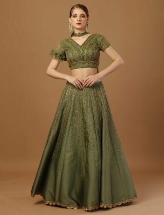 Modal satin mehendi green lehenga choli