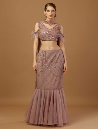 Onion pink fish cut lehenga choli with dupatta