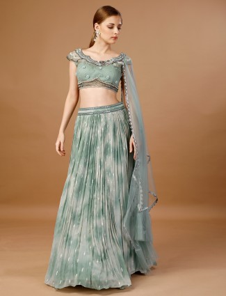 Sage green tie-dye georgette lehenga choli