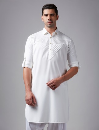 Classy white plain pathani suit