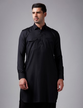 Classic black plain pathani suit
