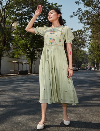 Latest pista green cotton casual kurti