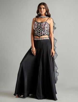 Black satin palazzo suit with dupatta