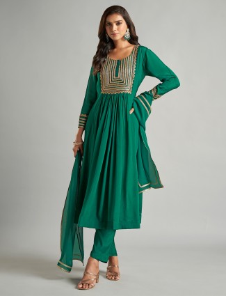 Dark green chiffon salwar suit