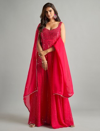 Stylish magenta georgette palazzo suit