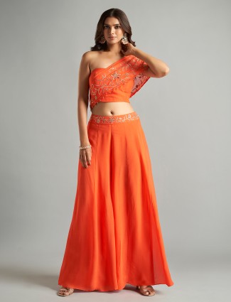 Stylish orange georgette palazzo suit