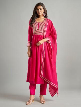 Magenta chiffon salwar suit for festive