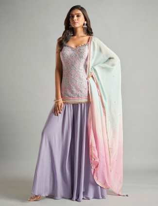 Gorgeous purple embroidery palazzo set