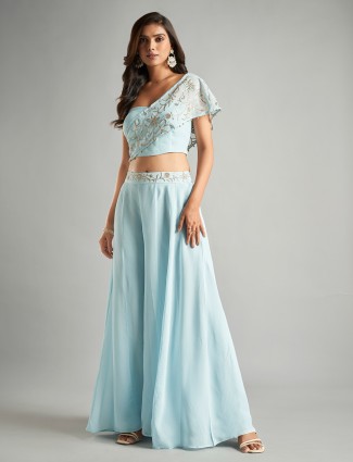 Stylish sky blue georgette palazzo suit